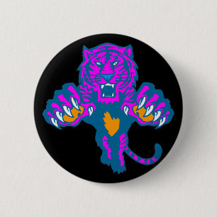 Corey Tiger 80s Vintage Fierce Pouncing Tiger 6 Cm Round Badge