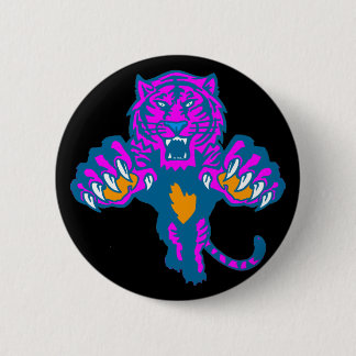 Corey Tiger 80s Vintage Fierce Pouncing Tiger 6 Cm Round Badge