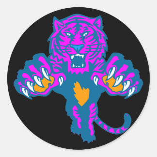 Corey Tiger 80s Vintage Fierce Pouncing Tiger Classic Round Sticker