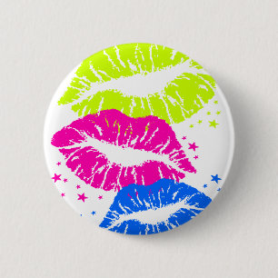 Corey Tiger 80s Vintage Lips & Stars Kisses 6 Cm Round Badge