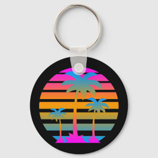 COREY TIGER RETRO SUNSET PALM TREES KEY RING