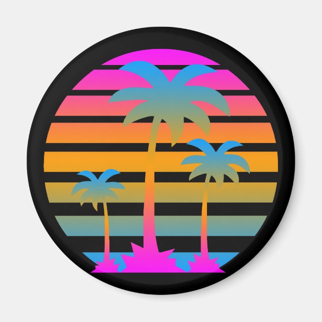 COREY TIGER RETRO SUNSET PALM TREES MAGNET (Front)