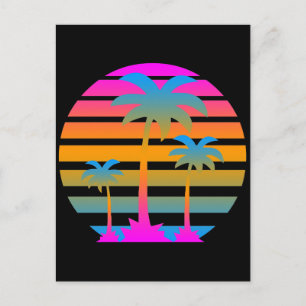 COREY TIGER RETRO SUNSET PALM TREES POSTCARD