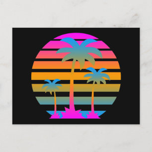 COREY TIGER RETRO SUNSET PALM TREES POSTCARD