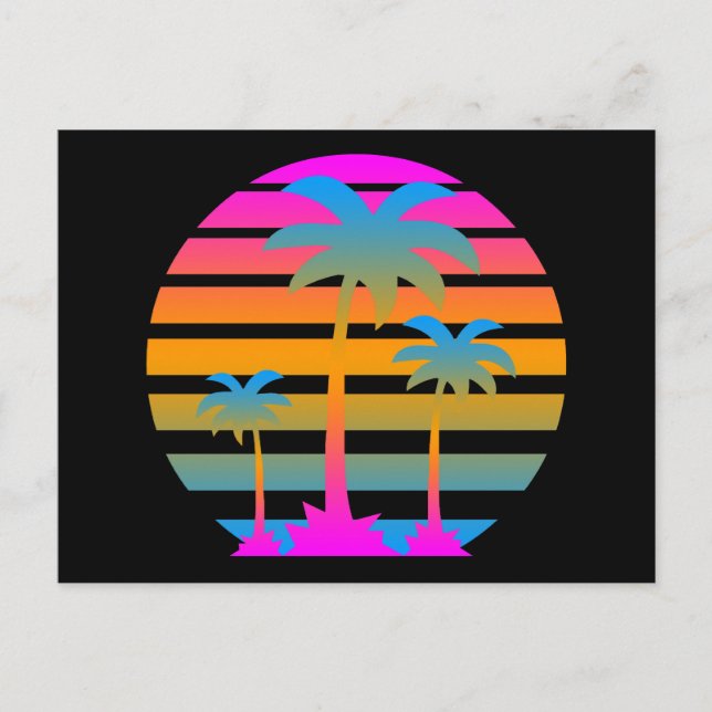 COREY TIGER RETRO SUNSET PALM TREES POSTCARD (Front)