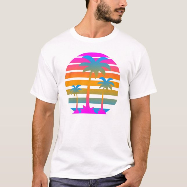 COREY TIGER RETRO SUNSET PALM TREES T-Shirt (Front)