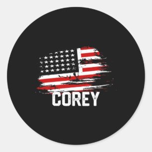 Corey Usa Flag Personalised 4th Of July Corey Classic Round Sticker