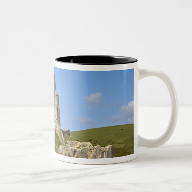 Corfe Castle, Corfe, Dorset, England Two-Tone Coffee Mug (Right)