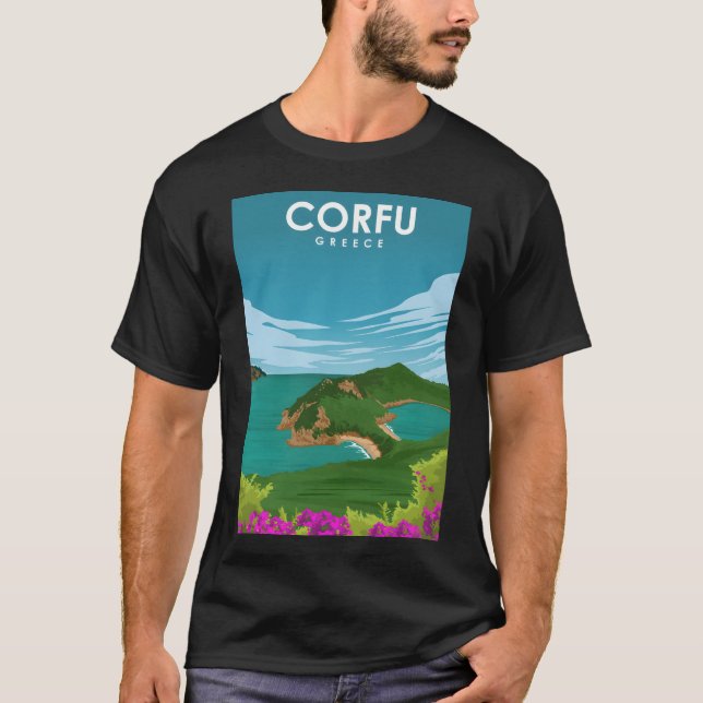 Corfu Greece Daytime Scenic Travel Poster  T-Shirt (Front)