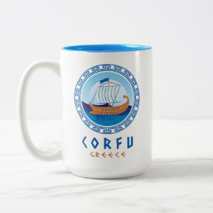 Corfu, Greece Greek Ship Design Two-Tone Coffee Mug