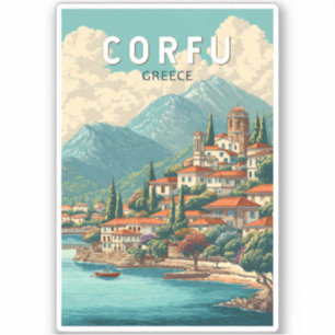 Corfu Greece Illustration Travel Art Vintage