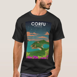 Corfu Greece Night Sky Retro Travel Poster  T-Shirt