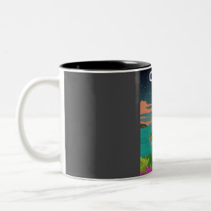 Corfu Greece Night Sky Retro Travel Poster Two-Tone Coffee Mug