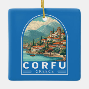 Corfu Greece Travel Art Emblem Ceramic Ornament