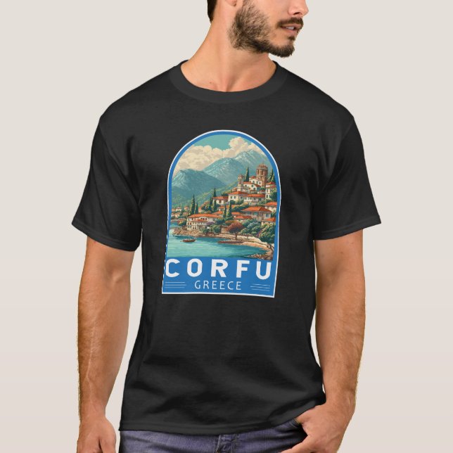 Corfu Greece Travel Art Emblem T-Shirt (Front)
