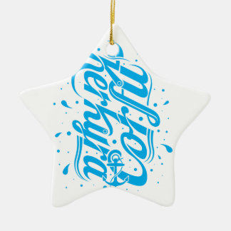 Corfu - Kerkyra typography design Ceramic Tree Decoration