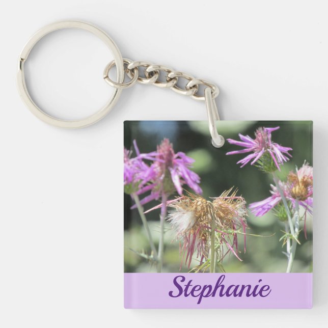 Corfu Lilac Wildflowers Acrylic Key Ring (Front)