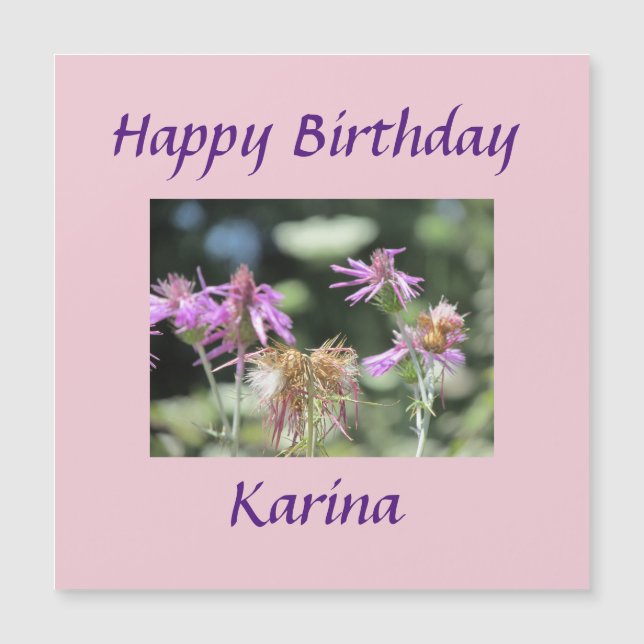 Corfu Lilac Wildflowers Birthday Magnetic Card (Front)