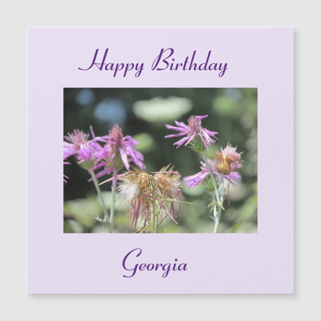 Corfu Lilac Wildflowers Magnetic Birthday Card (Front)