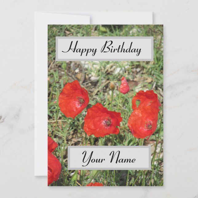 Corfu Red Poppies Flat Birthday Card (Front)