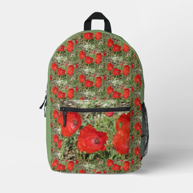 Corfu Red Poppies Printed Backpack (Front)