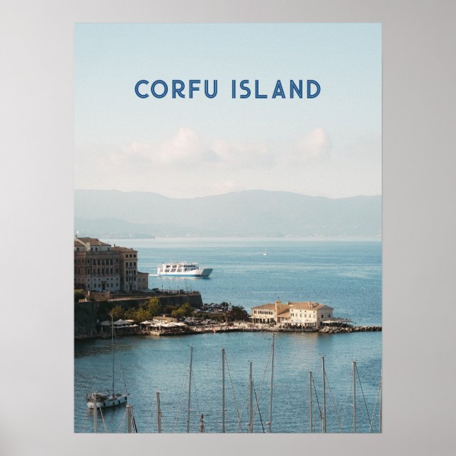 Corfu Town Harbour View, Travel Poster (Front)