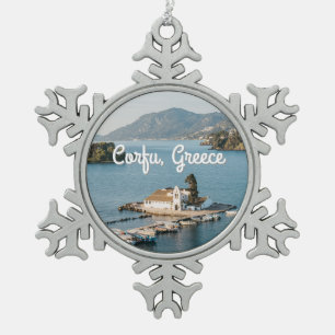 Corfu Town Vlacherna Monastery Snowflake Pewter Christmas Ornament