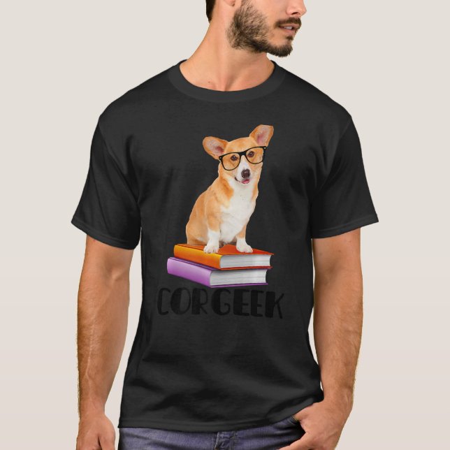 Corgeek Reading Books  Corgi Dog T-Shirt (Front)
