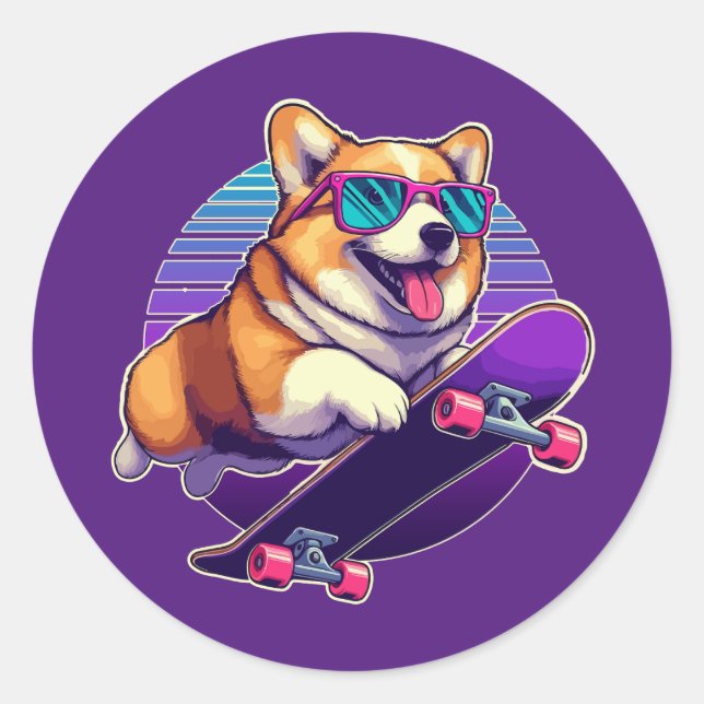 Corgi 80's skater classic round sticker (Front)
