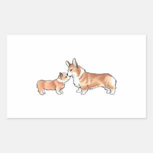 CORGI ADULT AND PUP RECTANGULAR STICKER