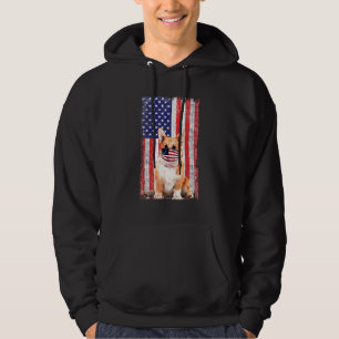 Corgi American Flag Dog Wears Face Mask 4th Of Jul Hoodie
