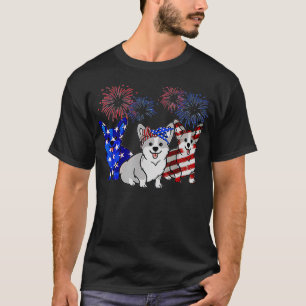 Corgi American Flag Firework Independence Day T-Shirt