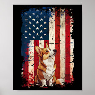 Corgi American Flag Usa Patriotic 4th Of July Poster