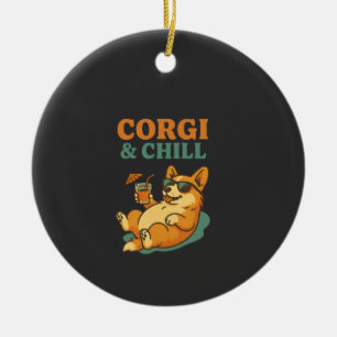 Corgi and Chill Ceramic Ornament