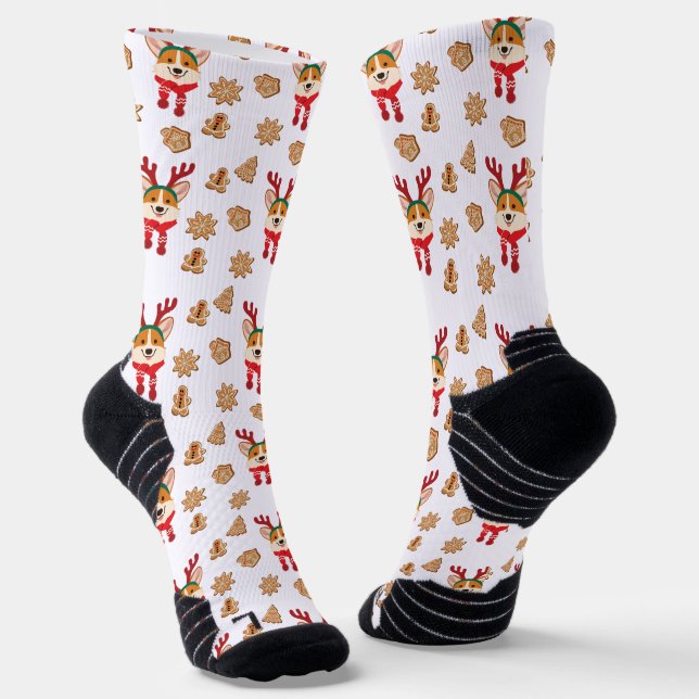 Corgi and Cookies Christmas Socks (Angled)