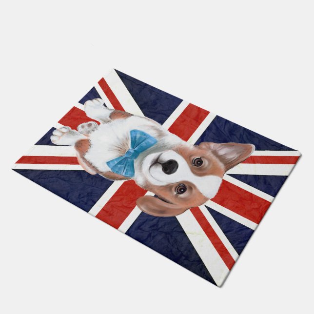 Corgi And English Flag Doormat (Angled)
