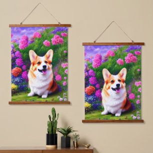 Corgi and Flowers Hanging Tapestry
