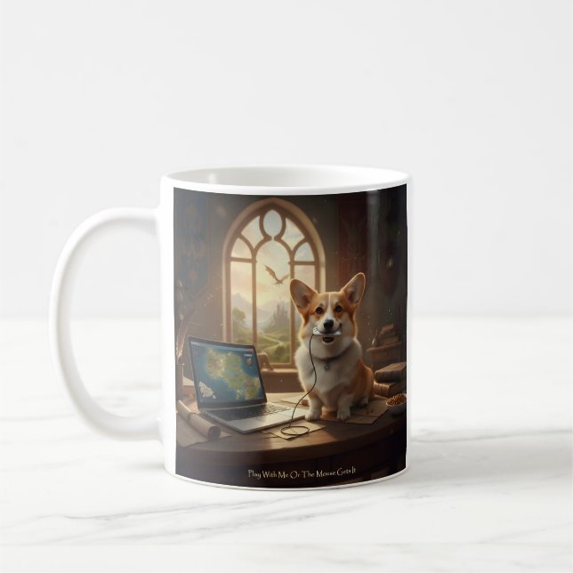 Corgi and Mouse Coffee Mug (Left)