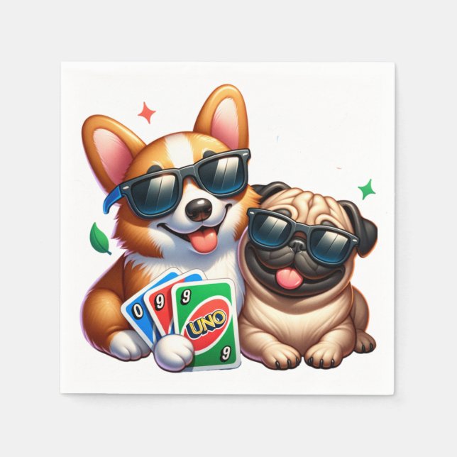 Corgi and Pug Uno Card Game Napkin (Front)