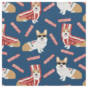 corgi bacon dog navy fabric