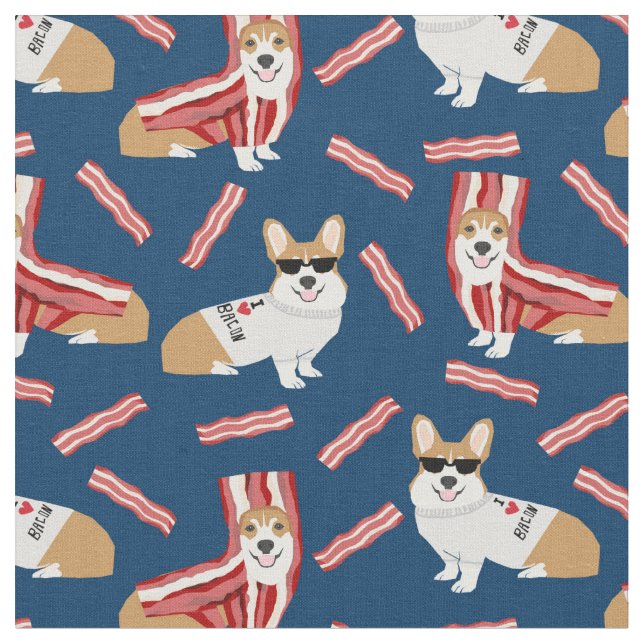 corgi bacon dog navy fabric (Close Up)