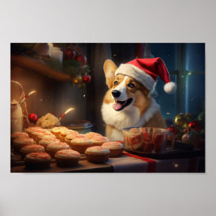 Corgi Baking Christmas Cookies Poster
