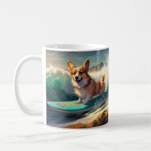 Corgi  Beach Surfing Painting  Coffee Mug