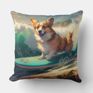 Corgi Beach Surfing Painting Cushion