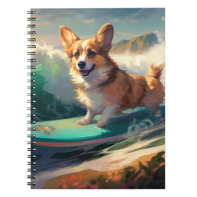 Corgi  Beach Surfing Painting  Notebook (Front)