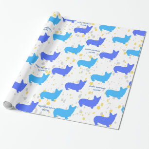 Corgi Birthday Party, Customisable Text Wrapping Paper