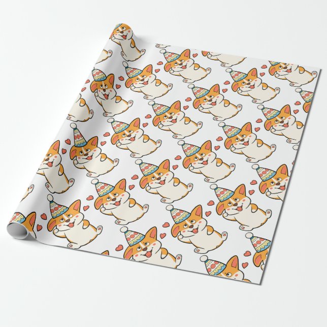 Corgi Birthday Party Wrapping Paper (Unrolled)