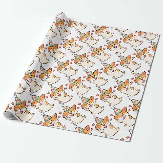 Corgi Birthday Party Wrapping Paper (Unrolled)