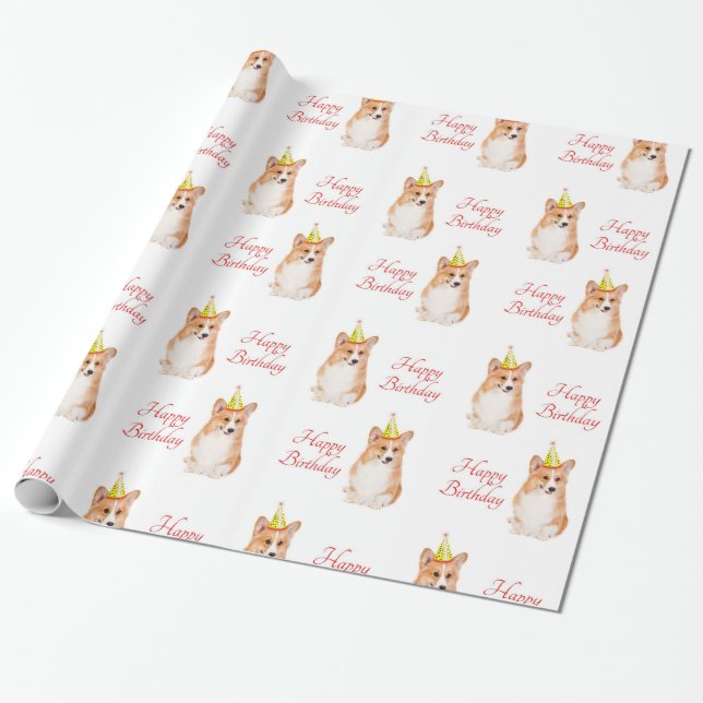 Corgi Birthday Wrapping Paper (Unrolled)