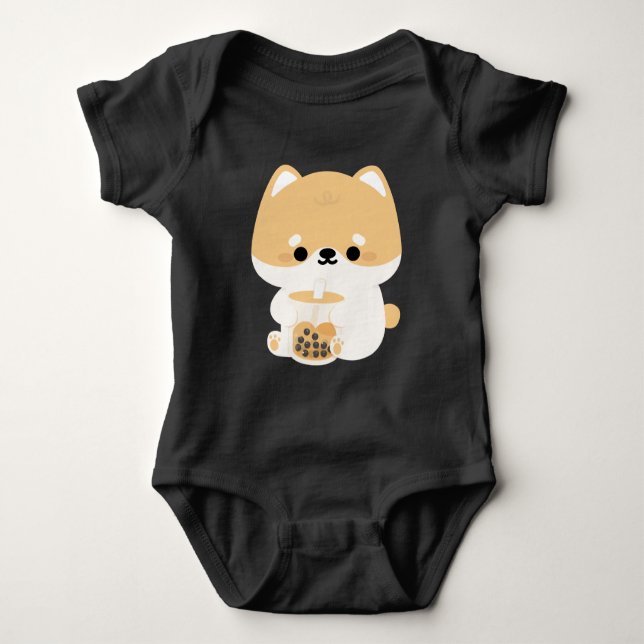 Corgi Boba Tea Baby Bodysuit (Front)